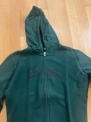 Benetton cotton jacket with hood like new, green, size S