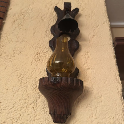 Set of 2 Handmade Wooden Wall Candle Holders with Glass Protector vintage rustic