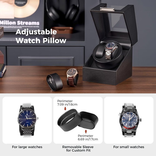 Double Watch Winder Box with Silent Motor, USB Charging, Carbon Fiber