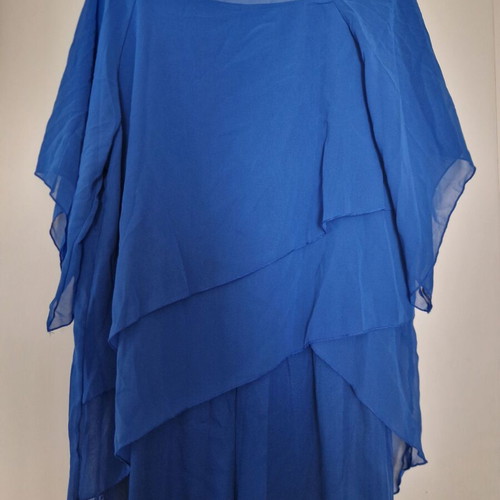 Women's two-piece set XL with straight long pants and asymmetrical top blue new