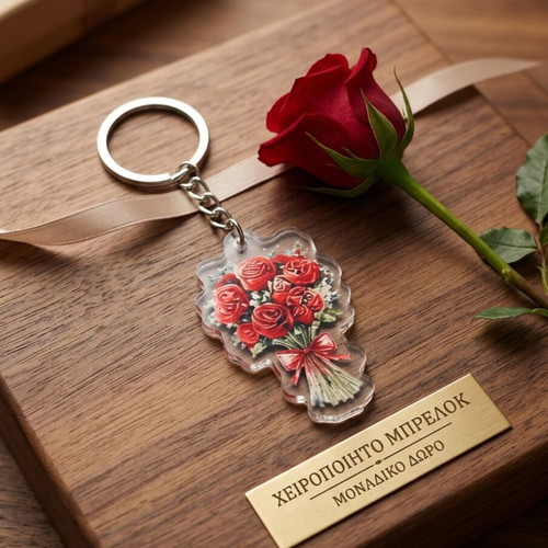 Handmade keychain with Heart & Roses design