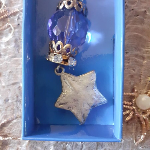 Keychain new with star charm and blue stone