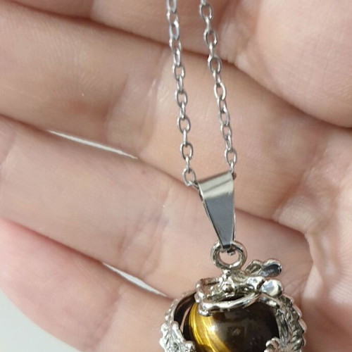 Pendant Chinese Dragon with Tiger Eye Steel new