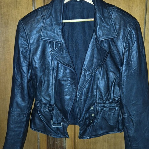 Vintage leather jacket used, black, size medium-large