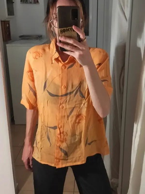 Tropical semi-transparent short-sleeve shirt like new, orange, size L