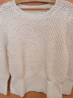 Handmade sweater used, white with shiny thread