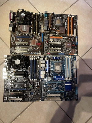 Computer parts used, including motherboards, graphics cards, and RAM