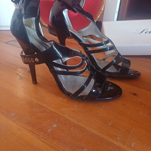Mourtzi Black Patent Leather Evening Sandals Size 38