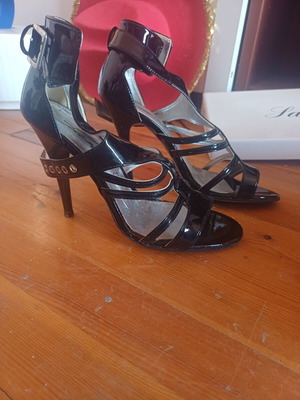 Mourtzi Black Patent Leather Evening Sandals Size 38