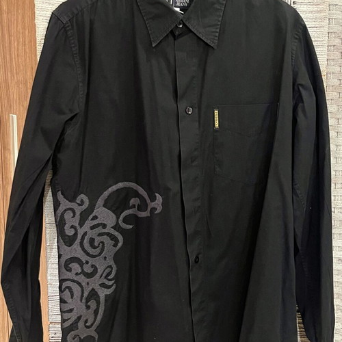 Armani Jeans men's black cotton shirt used, size M, embroidered