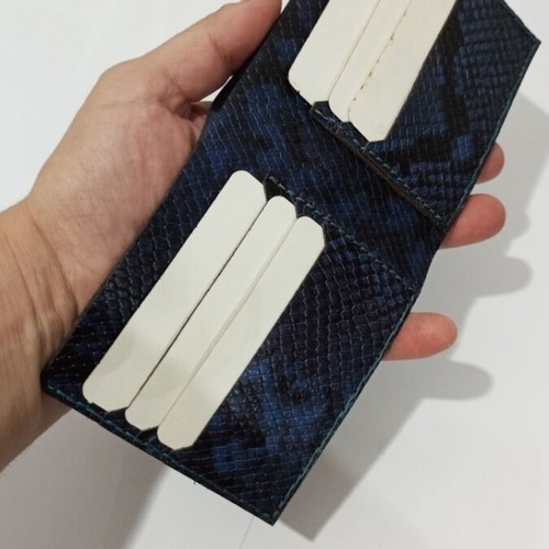 Handmade embossed wallet from genuine cow leather, new, black and blue