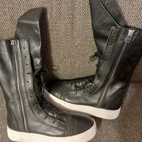 Leather Black Gladiator Boots Handmade Like New with White Sole