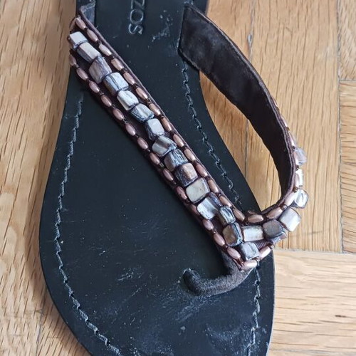 J. Bournazos leather women's flip flops used, brown size 37