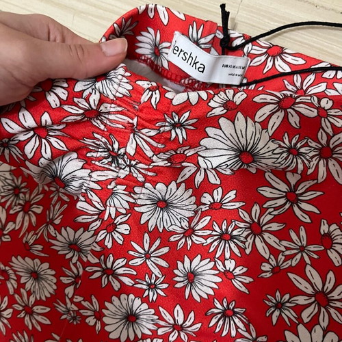 Flared pants with flowers new, red, Bershka, XS