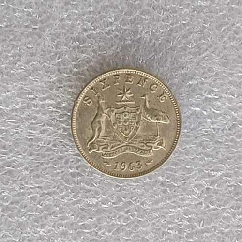 Australia 6 Pence Coin 1963 used, silver