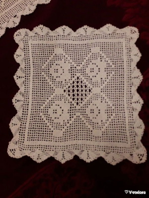 Set of three white crochet table linens, new