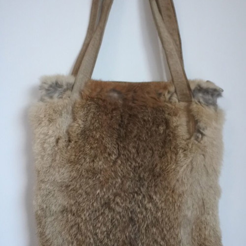 Fur shoulder bag used, beige