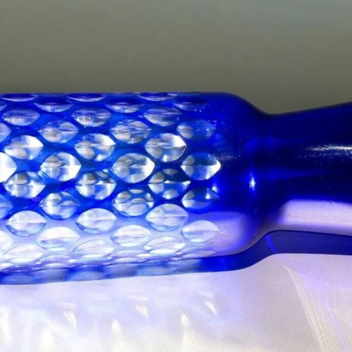 Cobalt blue vase used, VEB Derenburg Harz-Kristall, 31 cm