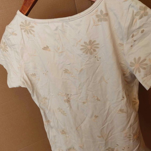 Fidele blouse used, women's short sleeve, size Medium, ecru