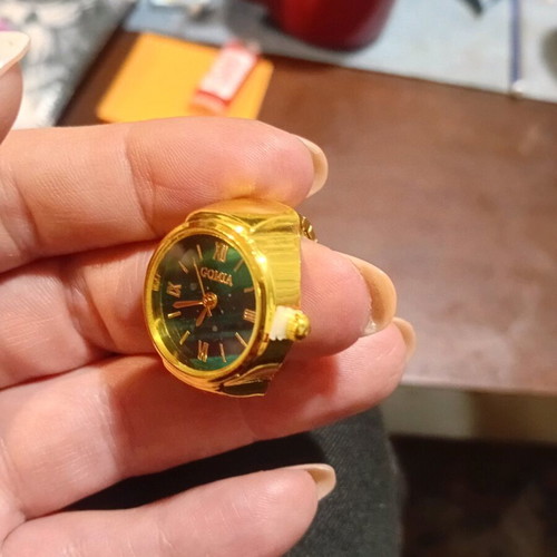 Vintage ring new with functional gold watch and green dial