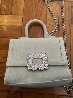 Bag shoulder turquoise denim fabric like new