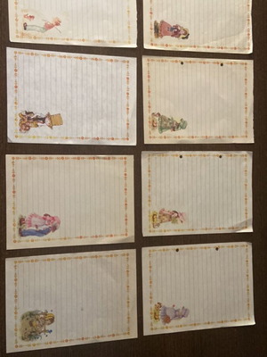 Vintage letter writing set of 8 sheets with floral border and child illustration
