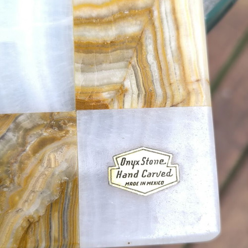 Handmade marble chessboard in brown and white shades