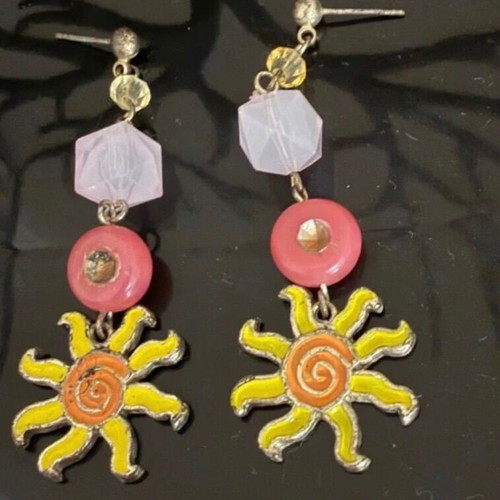 Sun earrings like new, summer dangling with small diamonds