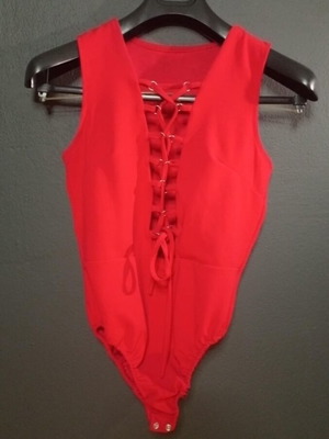 Women's red bodysuit with front tie used, size M