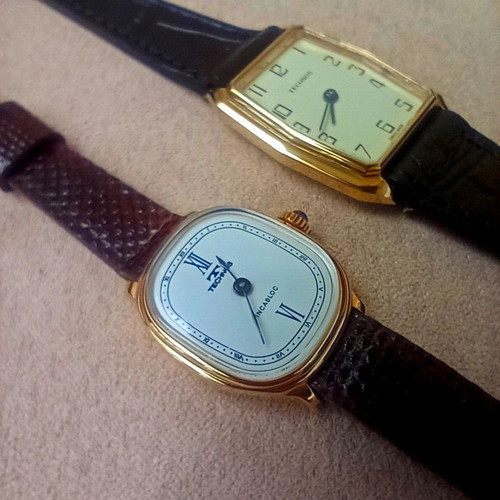 Technos Swiss wristwatch set Tank and Ellipse, NOS