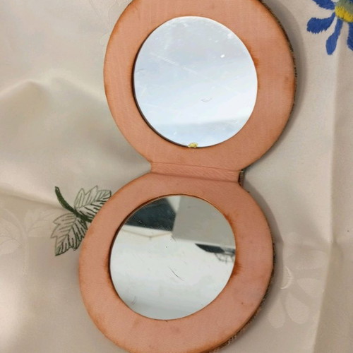 Double vintage mirror with tapestry covering used