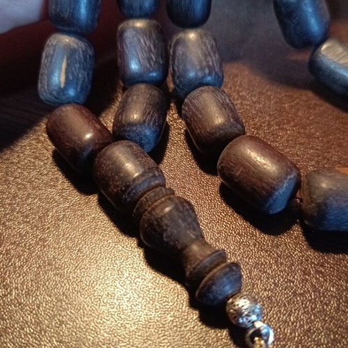 Ebony komboloi with silk tassel, 33 beads