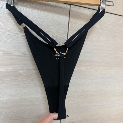 Intimissimi Black Seamless String Cotton Thong with Gold Heart, New
