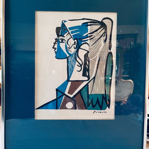 Vintage λιθογραφικό αντίτυπο Picasso “Portrait of Sylvette David in Green Chair” μεταχειρισμένο