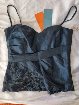 Karen Millen κορσέ τοπ Y2K, αποσπώμενες τιράντες, πετρόλ σατέν