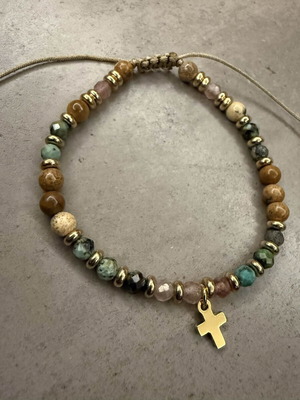 Bracelet with beads and cross adjustable, new