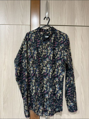 Staff Men's Floral Shirt Large Size Like New Black Multicolor