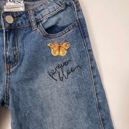 Mek bermuda shorts for 12-year-old girl like new, blue with butterfly embroidery