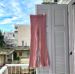 ροζ πλέκτη παντελονα με καμπάνα στο τελείωμα  και λάστιχο στην μέση