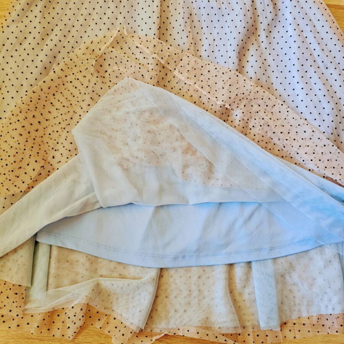 Reserved long light blue pleated tulle skirt with dots like new, size S