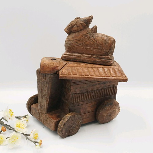 Nandi figure used Indian wooden box made of mango wood