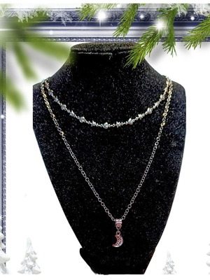Handmade double necklace made of stainless steel new, silver