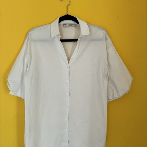 Moutaki Crisp White Cotton Blend Boxy Shirt with Puffy Sleeves like new