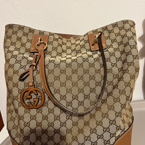 Gucci GG Canvas Large Charm Tote shoulder bag like new, beige and brown