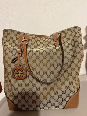 Gucci GG Canvas Large Charm Tote shoulder bag like new, beige and brown