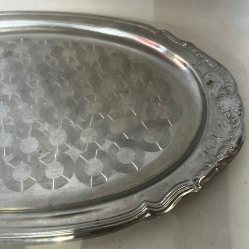 Vintage oval metal serving tray 31.5 cm used
