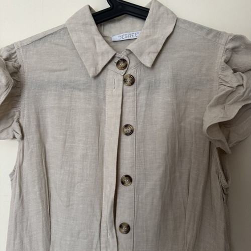 Desiree long linen dress like new, beige, maxi length with buttons