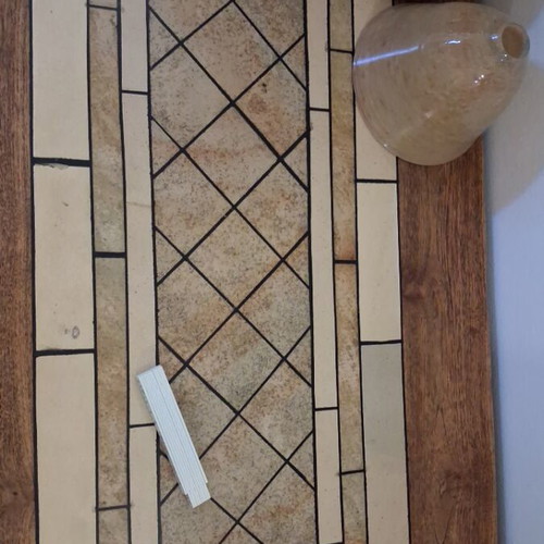 Solid wood coffee table with stone inlay and 2 drawers