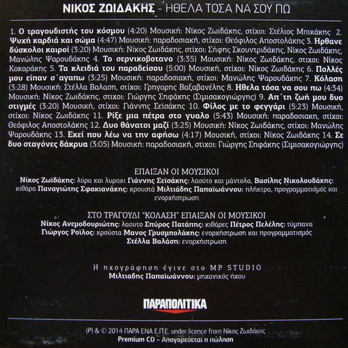 Nikos Zoidakis CD Ithela Tosa Na Sou Po like new, traditional
