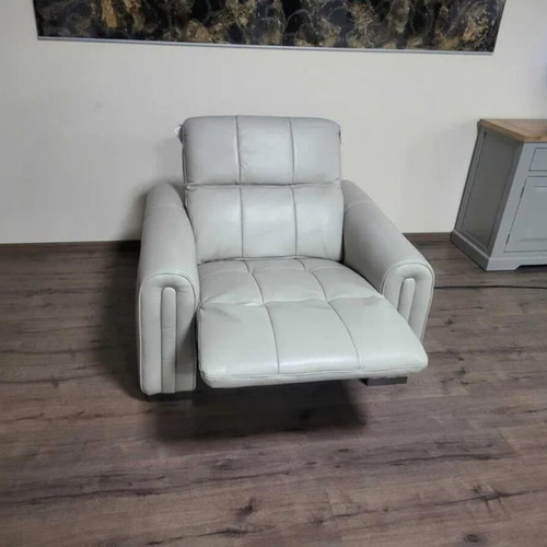 Light gray-cream leather armchair with electric relax mechanism new